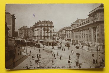 Ansichtskarte AK Genf / Post / 1919 / Straßenbahn – Häuser – Gebäude – Architektur